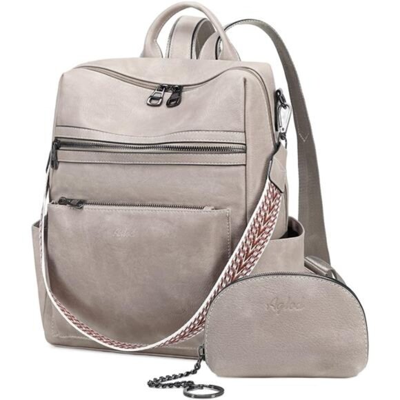 Vegan Leather Backpack for Women Light Grey